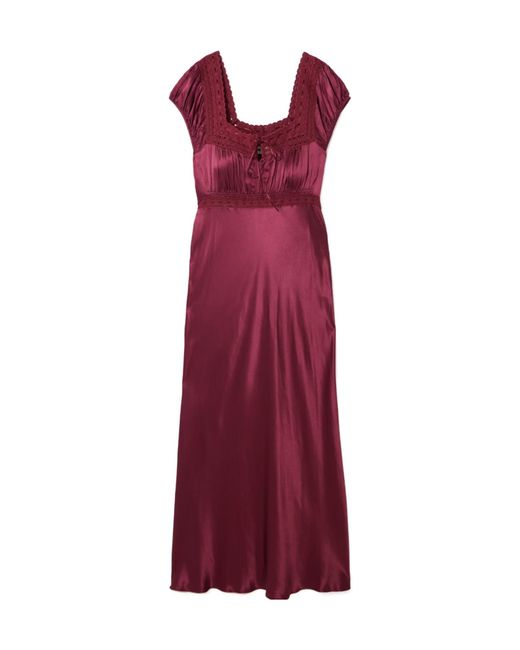 Rixo Red Maeva Scalloped Broderie Anglaise-Trimmed Satin Midi Dress