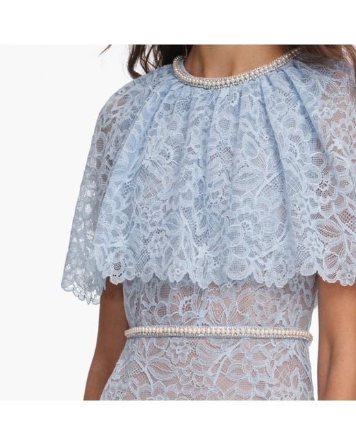 Self-Portrait Blue Lace-Detail Embellished Midi Dress