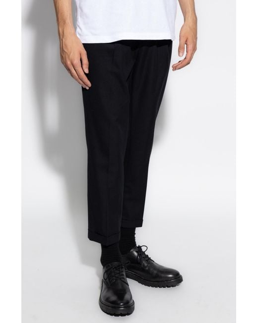 AllSaints Black Cotton-Wool Pleated Straight-Leg Trousers for men