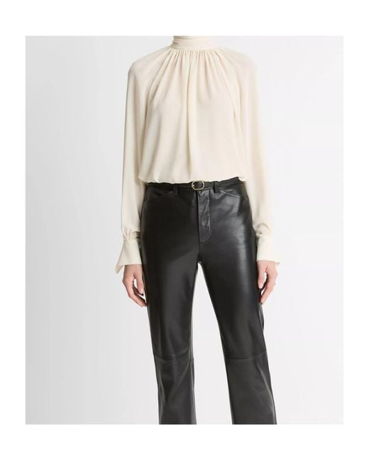 Vince White Draped High-Collar Blouse