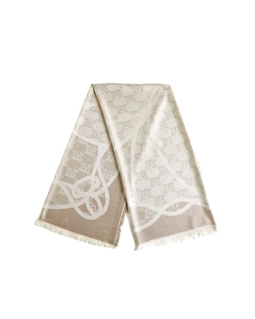 Max Mara Gray All-Over Logo Patterned Fringed Edge Scarf