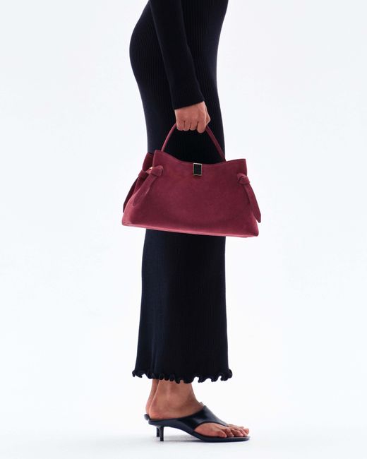 Yuzefi Purple Gyoza Knot-Detail Suede Tote Bag