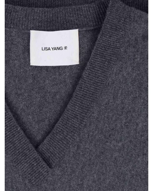Lisa Yang Blue Ribbed V-Neck Knitted Sweater