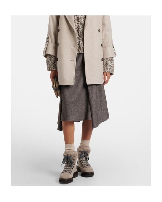 Brunello Cucinelli Brown Shearling-Lined Suede Lace-Up Boots