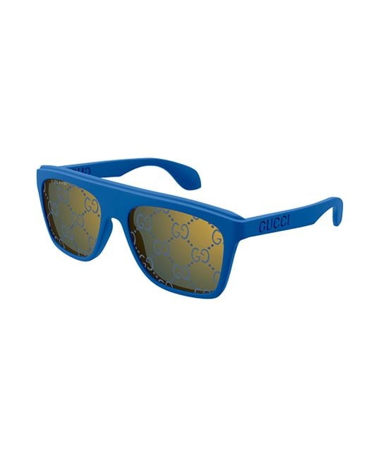 Gucci Blue Eyewear Logo-Detail Rectangular Sunglasses for men