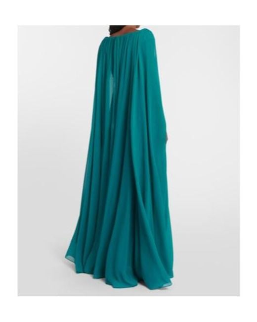 Elie Saab Green Caped Silk-Blend Gown