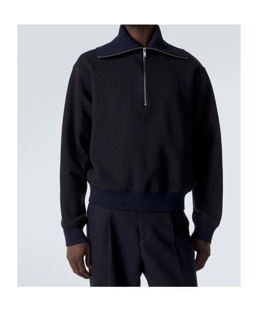 Jil Sander Blue Cotton Half-Zip Sweatshirt for men