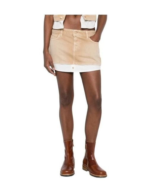 7 For All Mankind Natural Button-Fastening Mini Skirt