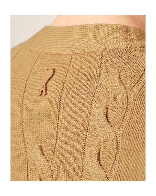 AMI Brown Ami Cable Stitch Cardigan for men