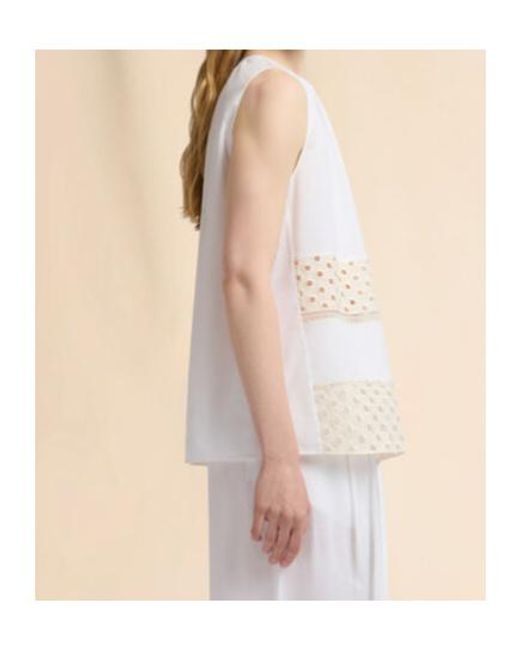 Marni White Broderie Panel Sleeveless Top