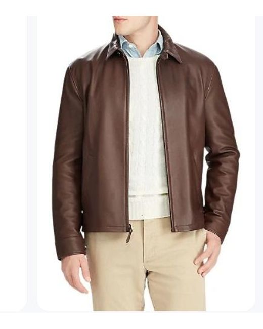 Polo Ralph Lauren Brown Zip-Up Leather Jacket for men