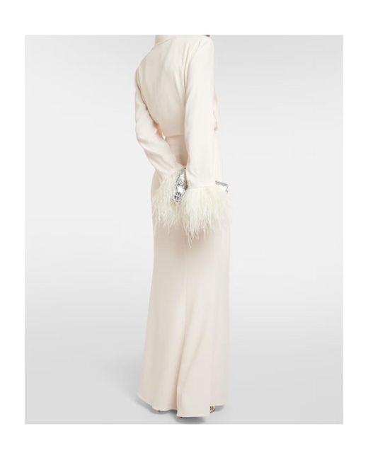 Roland Mouret White Feather-Trimmed Crepe Maxi Shirt Dress