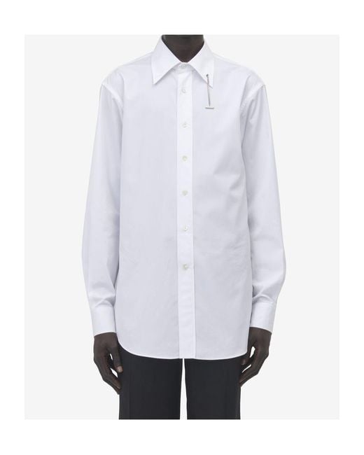 McQueen White Cross-Bar Chain Curved Hem Shirt for men