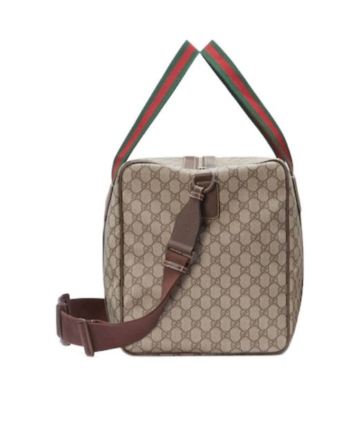 Gucci Brown Medium Duffle Bag With Web, Gg Canvas for men