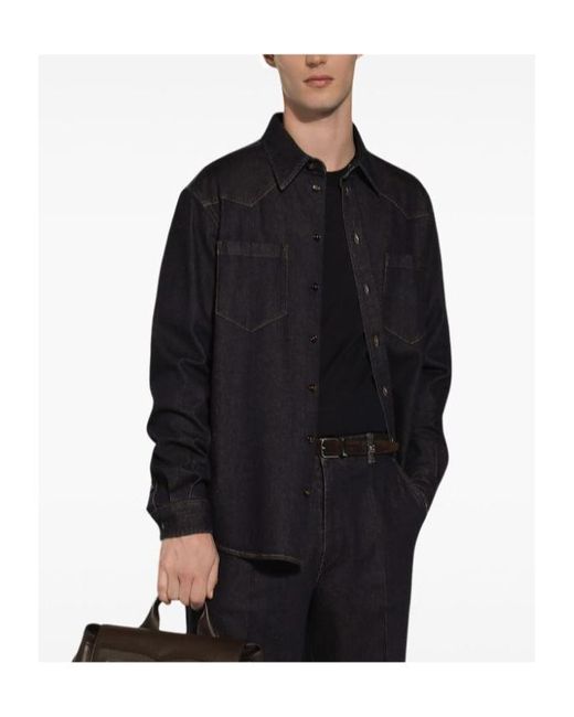 Dolce & Gabbana Black Logo Patch Denim Shirt for men