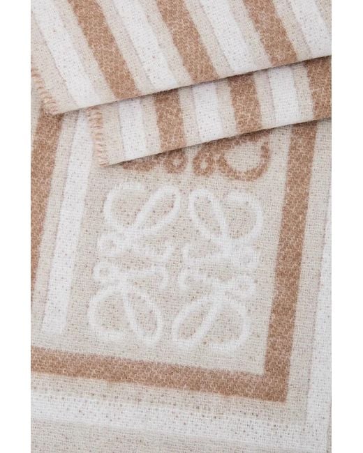 Loewe White Anagram Jacquard Fringed Scarf