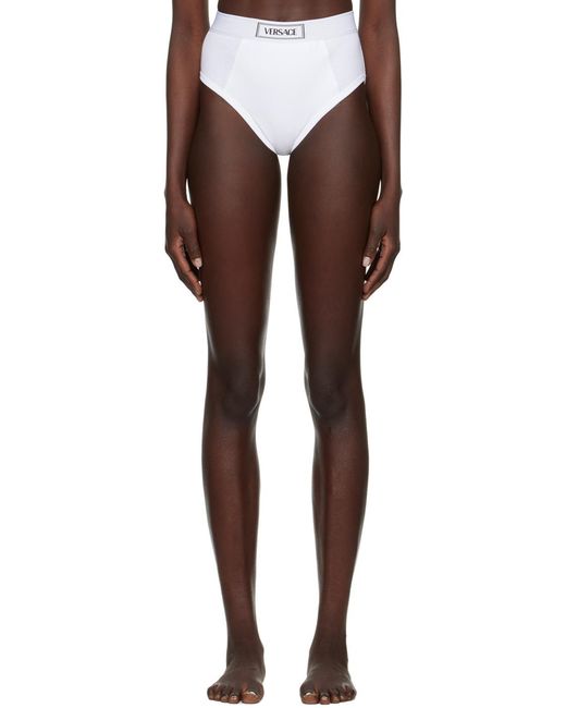 Versace White High-Waist Logo-Waistband Briefs
