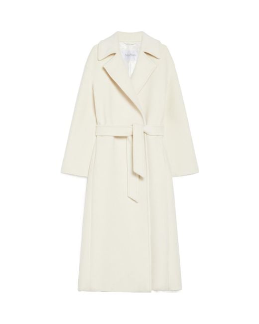 Max Mara White Fragore Belted Long-Sleeved Coat