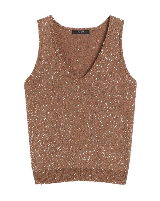 Weekend by Maxmara Brown Sequinned Knitted Top
