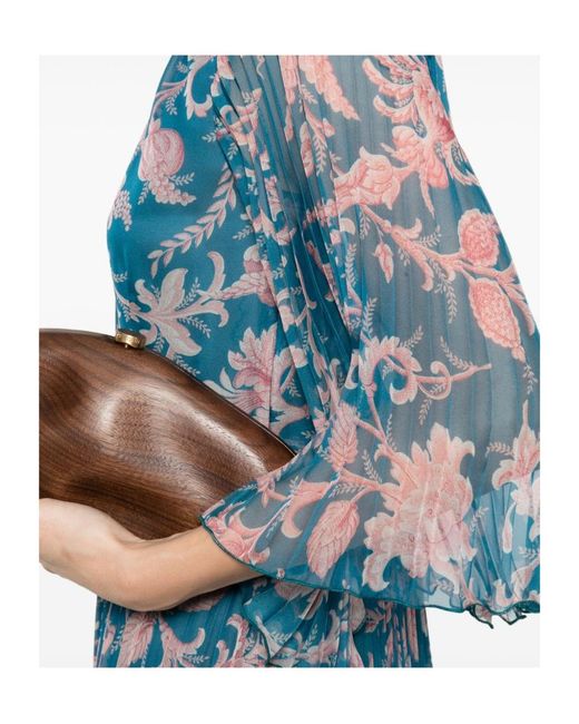 Etro Blue Printed Maxi Pleated Dress