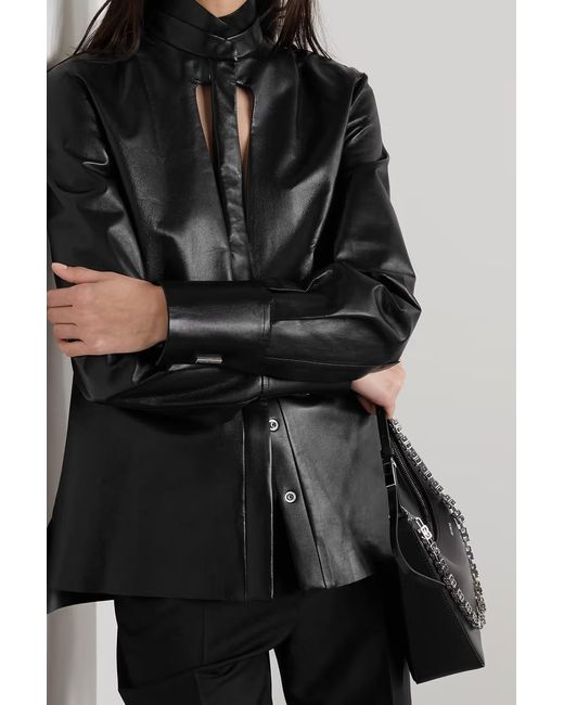 Givenchy Black Digging And Cutting Design Leather Blouse
