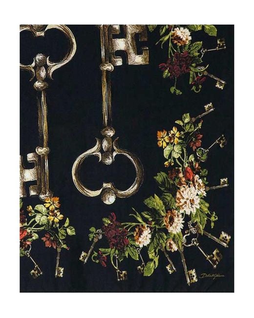 Dolce & Gabbana Black Silk Printed Silk Scarf for men