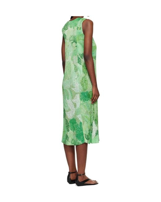 Pleats Please Issey Miyake Green Pleated Sleeveless Dress