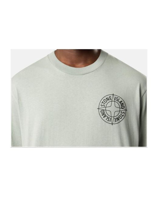 Stone Island White Logo Printed Crewneck T-Shirt for men