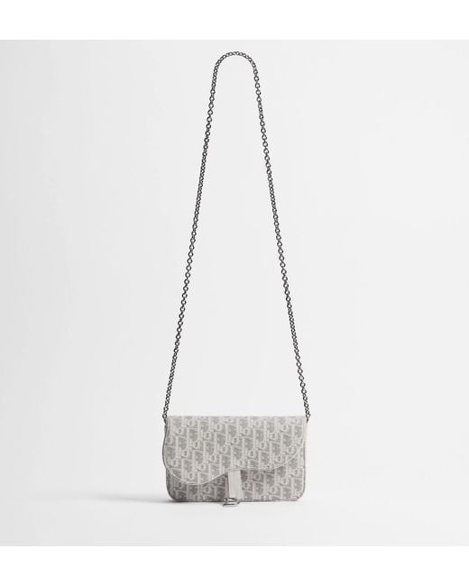 Dior Gray Medium Saddle Pouch With Chain