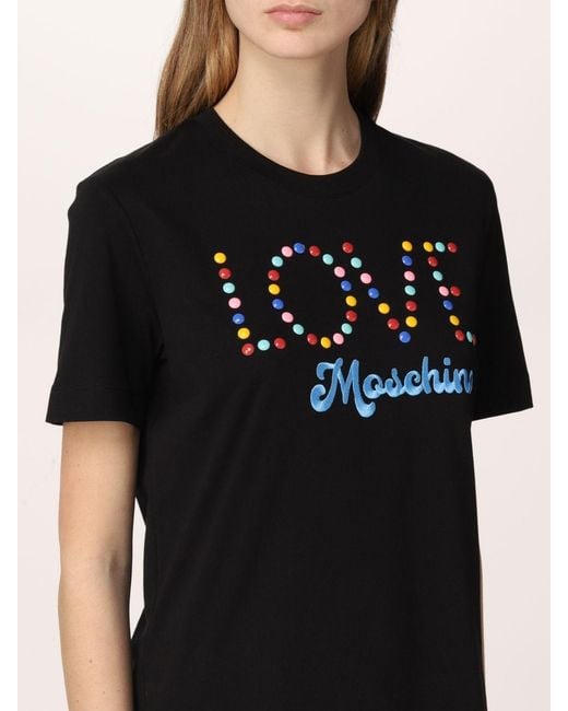 Moschino Black Logo-Embroidered Cotton T-Shirt