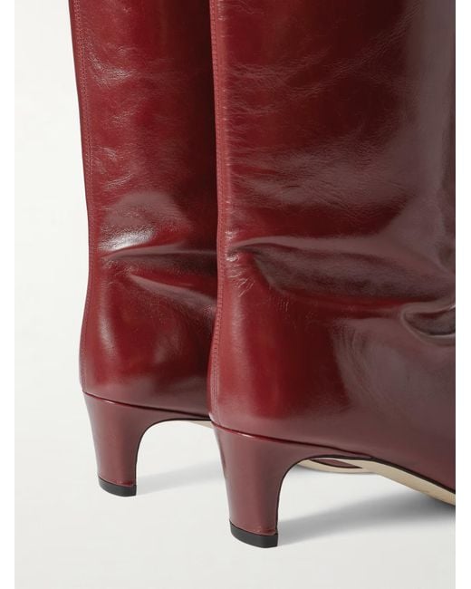 Staud Red Wally Leather Knee Boots