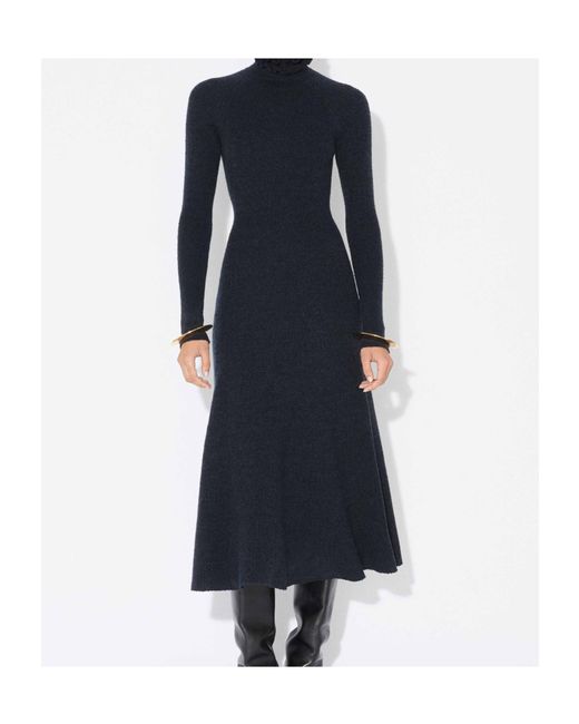 Alaïa Blue Alaïa Tweed Knitted High-Neck Dress