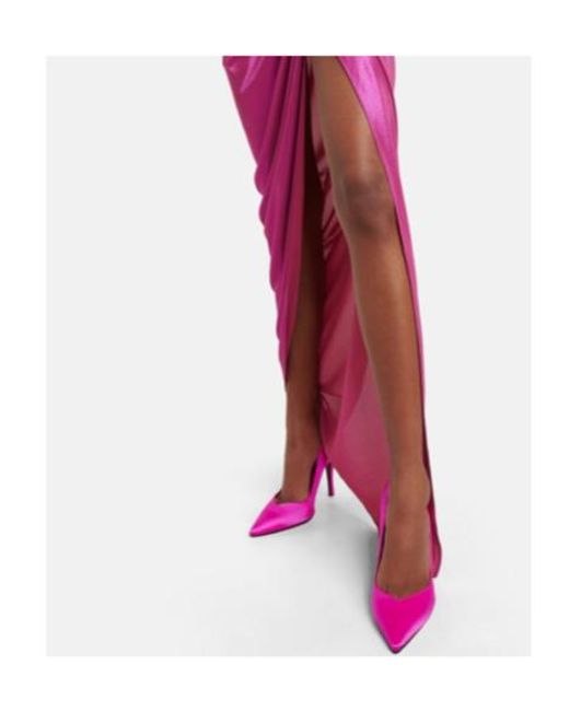 The Attico Pink Halterneck Lame Maxi Dress