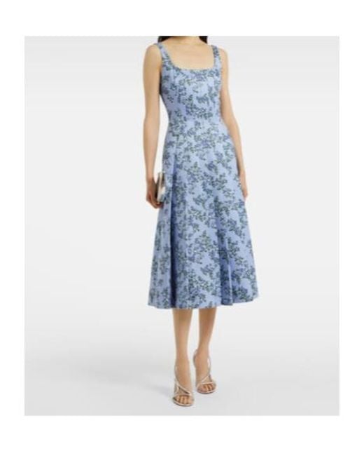 Emilia Wickstead Blue Adele Floral Pleated Midi Dress