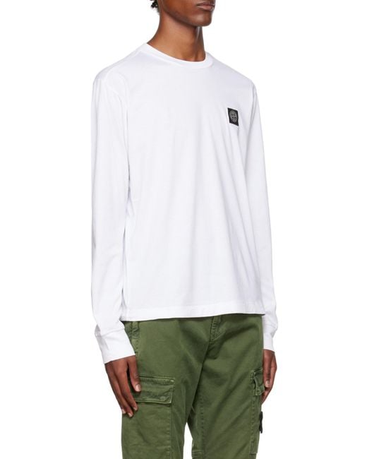 Stone Island White Compass-Patch Crew-Neck Sweatshirt for men