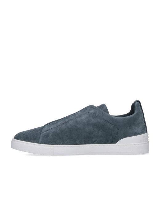 Zegna Blue Round Toe Low-Top Casual Shoes for men