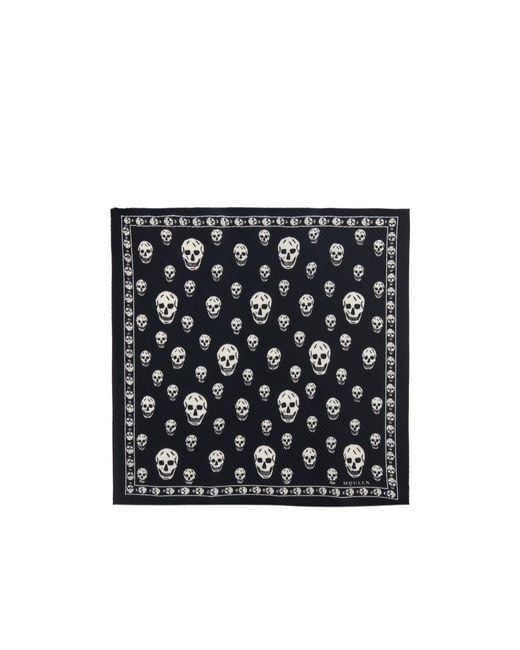 McQueen Black Pleated Skull-Print Scarf
