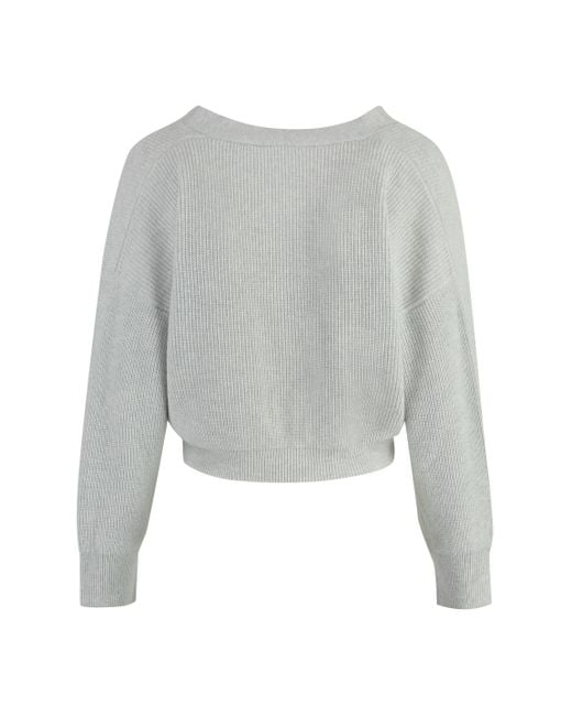 Peserico Gray Ribbed-Knit Button Cardigan