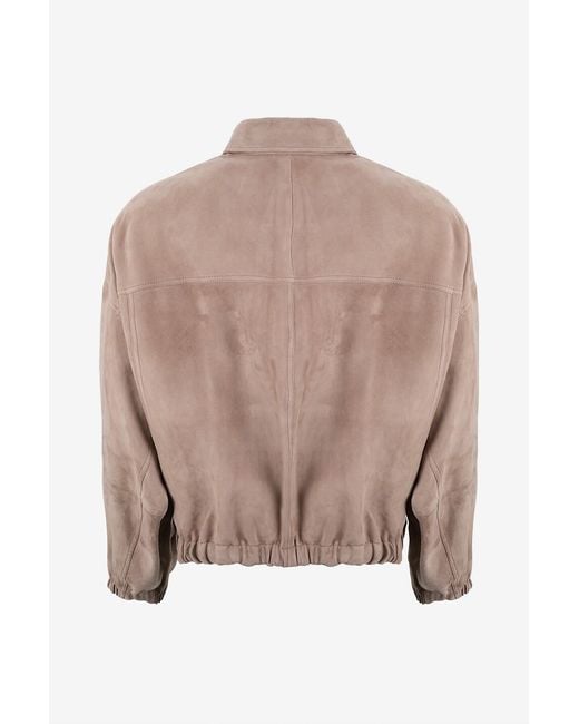 Brunello Cucinelli Brown Collared Long-Sleeved Leather Jacket
