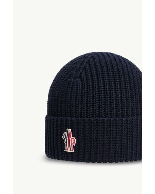 Moncler Blue Grenoble Logo Patch Knitted Beanie for men