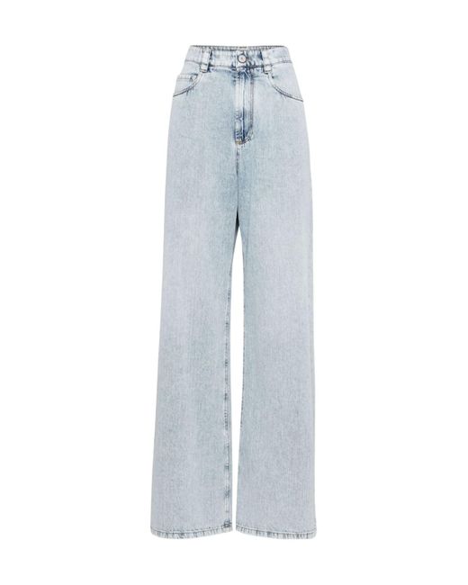 Brunello Cucinelli Blue High Waisted Wide-Leg Jeans