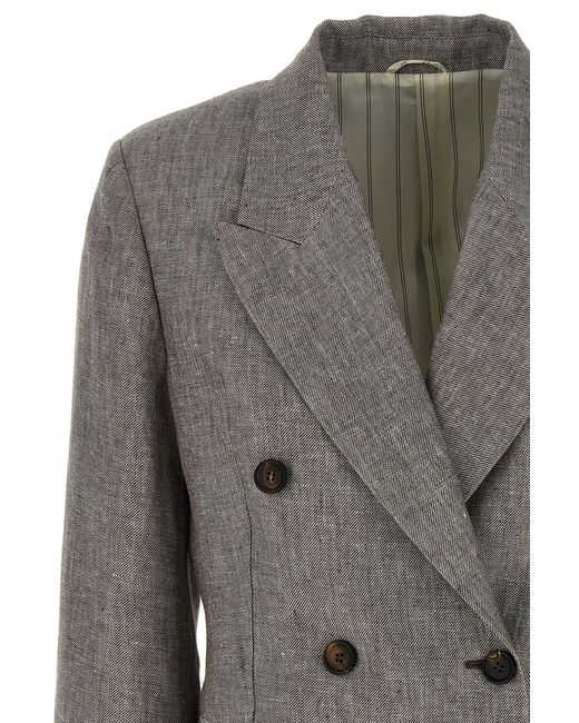 Brunello Cucinelli Gray Double-Breasted Twill Blazer