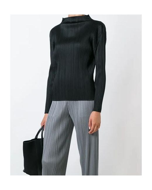 Pleats Please Issey Miyake Black Pleated Funnel Neck Top