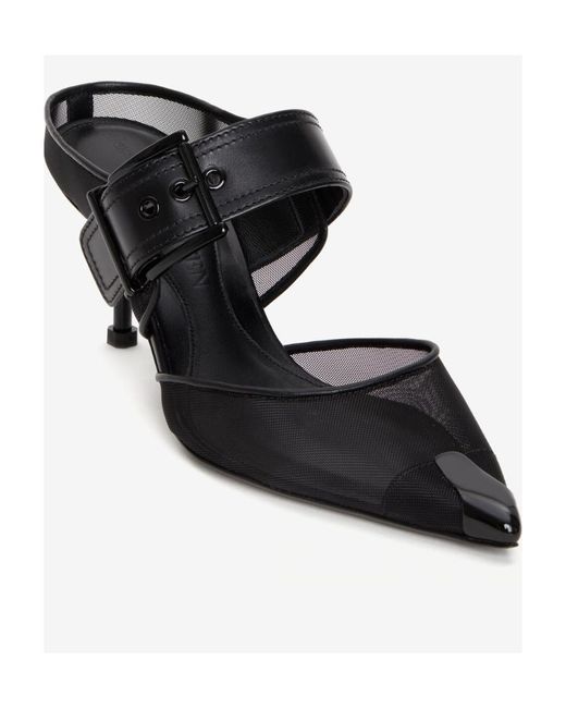 McQueen Black Punk Buckle Pointed-Toe Mules