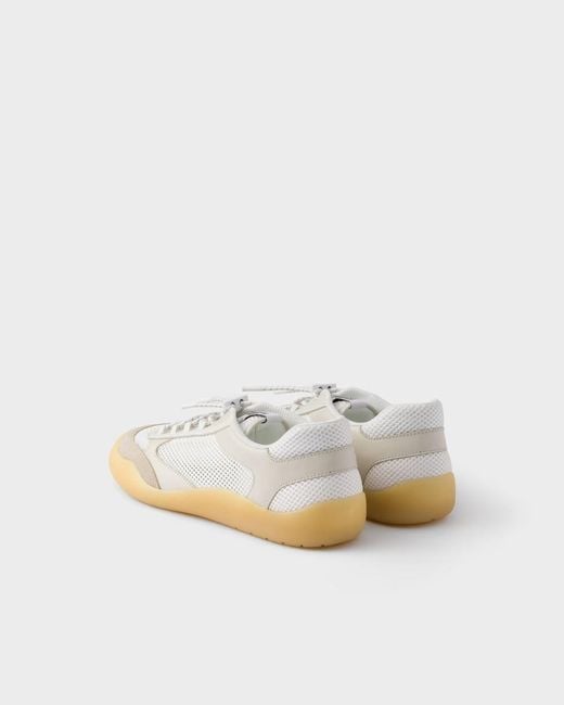 Prada White Leather-Mesh Speedrock Sneakers