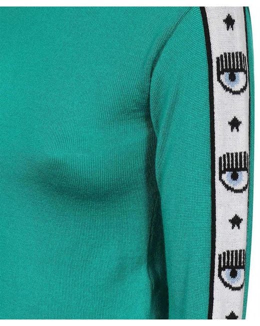 Chiara Ferragni Green Long-Sleeved Crewneck Knitted Jumper