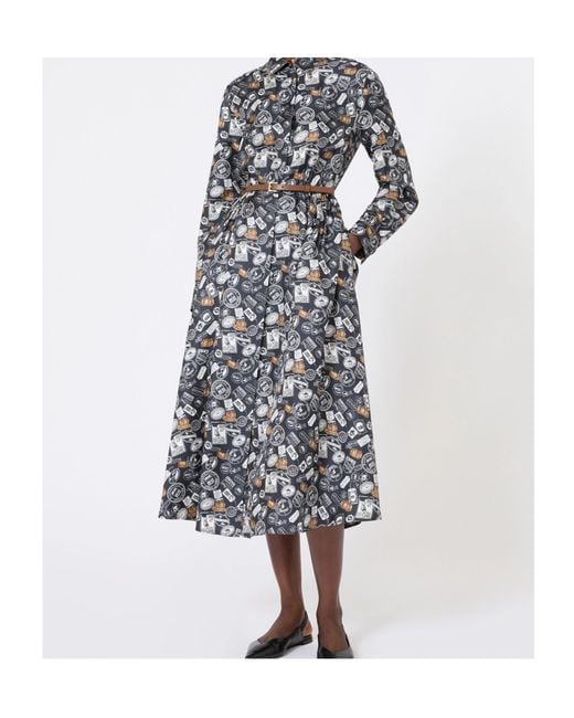Max Mara Gray Printed Shirt Dress