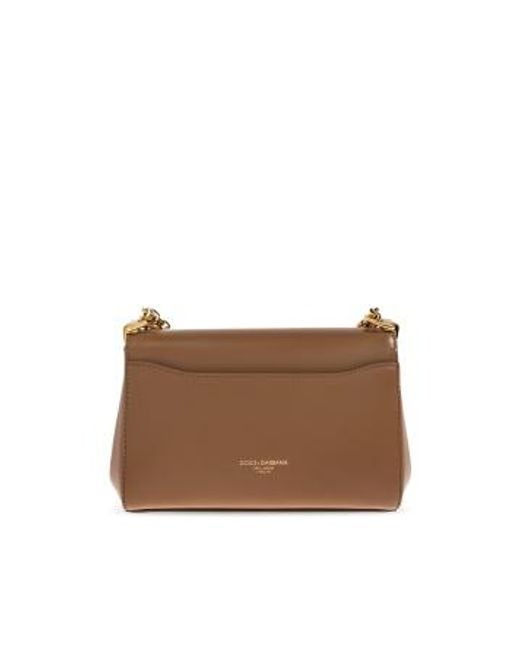 Dolce & Gabbana Brown Mini Marlene City Chain-Strap Flap Tote Bag