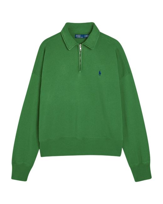 Polo Ralph Lauren Green Logo-Embroidered Cotton-Blend Polo Sweatshirt