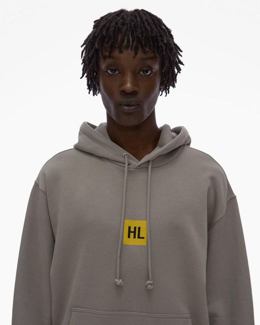 Helmut Lang Gray Drawstring Graphic-Print Hoodie for men